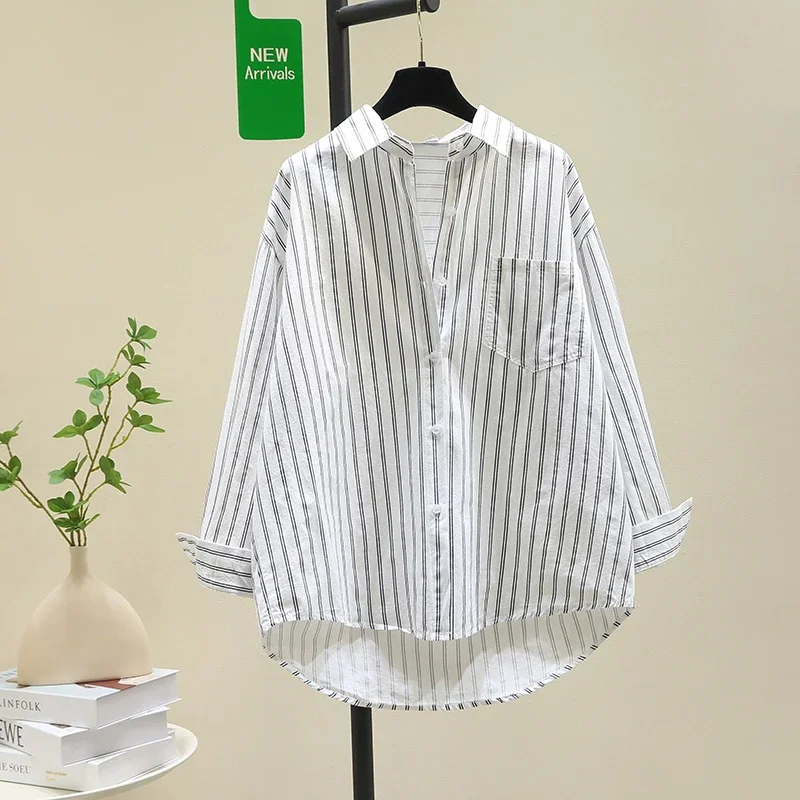 Women's Cotton Striped Shirt Long Sleeve Loose Casual Button Down Blouse
Women's Cotton Striped Shirt Long Sleeve Loose Casual Button Down Blouse