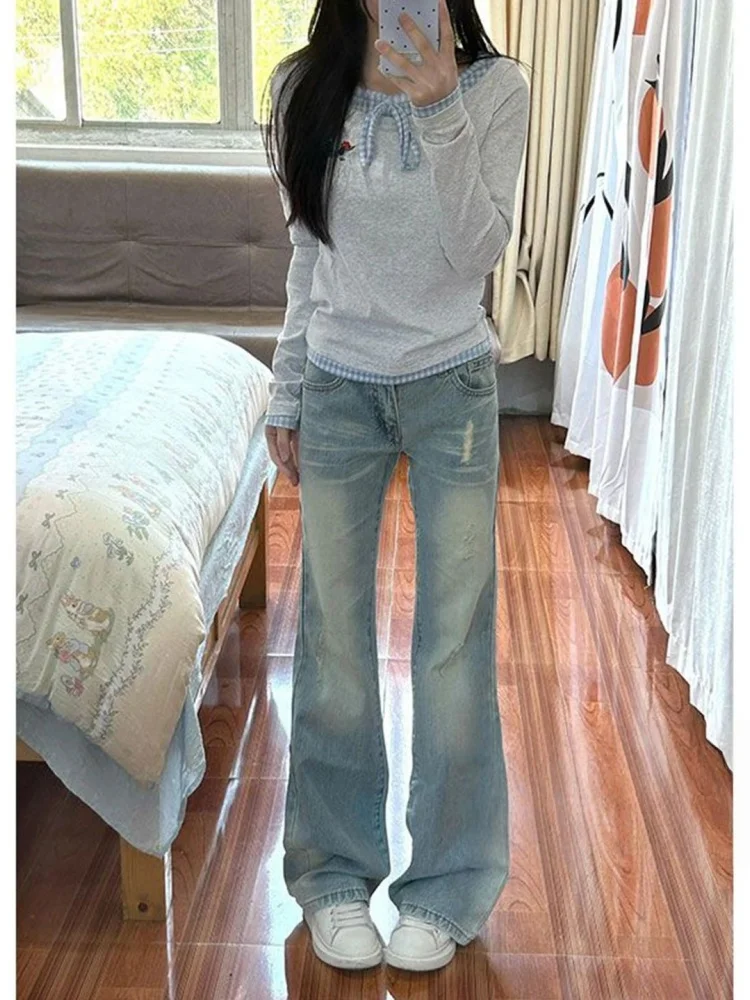 Retro Lace Splice Flared Denim Jeans Women's plus Size Floor-Length Pants Spring New Style Casual Low Waist Wide Leg Jeans
Retro Lace Splice Flared Denim Jeans Women's plus Size Floor-Length Pants Spring New Style Casual Low Waist Wide Leg Jeans