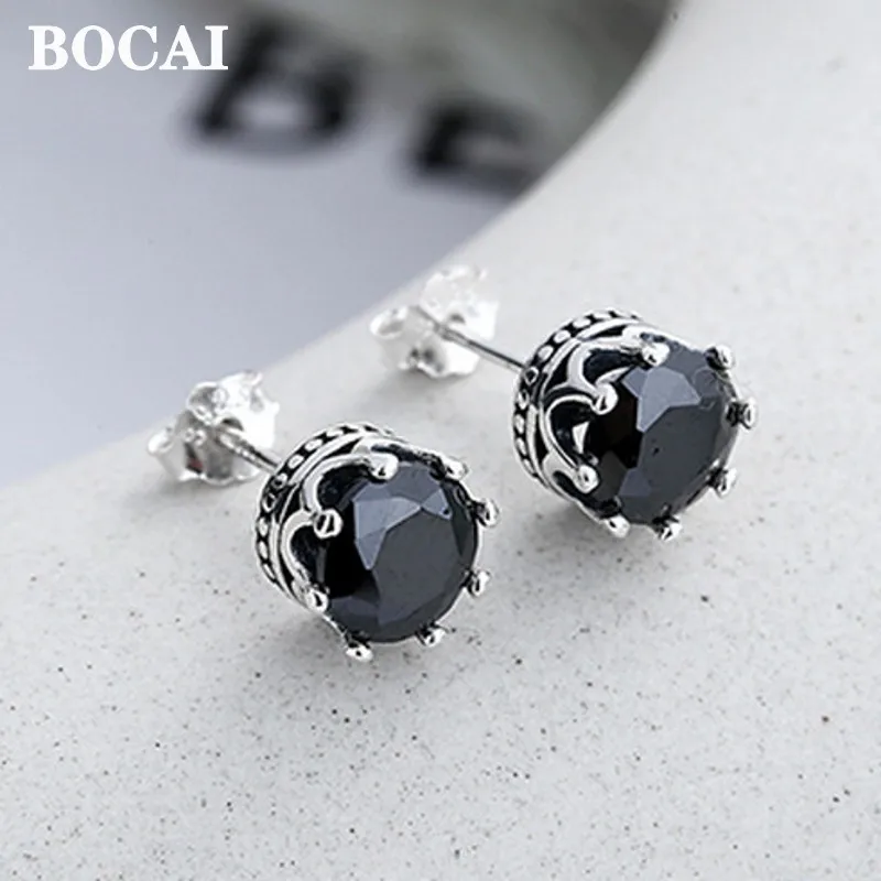 BOCAI New Real S925 Silver Jewelry Vintage Style Crown Base Inlaid Hearts and Arrows Cut Black Zircon Earring for Women
BOCAI New Real S925 Silver Jewelry Vintage Style Crown Base Inlaid Hearts and Arrows Cut Black Zircon Earring for Women