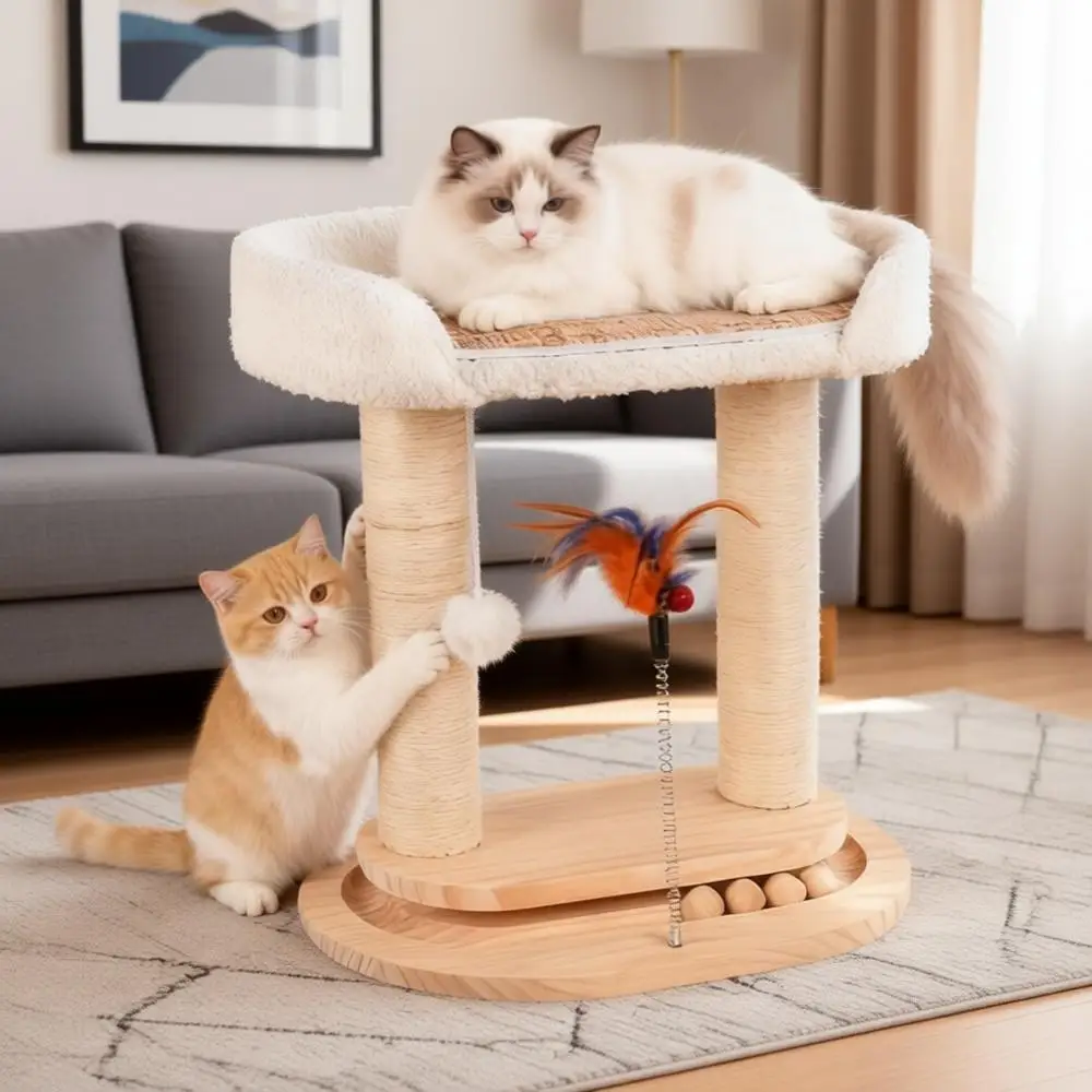 5-in-1 Small Wooden Cat Tree Tower, 16.5''H Natural Sisal Scratching Post Climbing Tower with Bed, Interactive Cat Feather Toy,
5-in-1 Small Wooden Cat Tree Tower, 16.5''H Natural Sisal Scratching Post Climbing Tower with Bed, Interactive Cat Feather Toy,