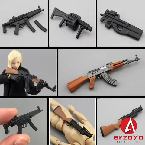 In Stock 1/12 PVC M4A1 MP5A5 AK47 P90 M4 M1877 Sniper Rifle Model Soldier Gun Scene Props Fit 6'' Action Figure Body