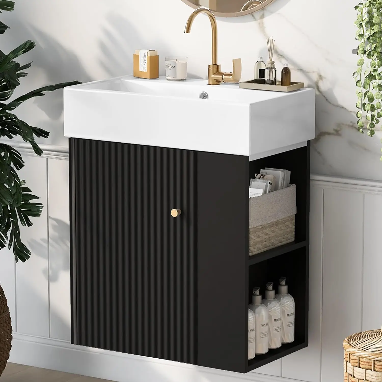 21.6in Floating Bathroom Vanity Square Ceramic Sink Right Storage Cabinet Small Space, Customized
21.6in Floating Bathroom Vanity Square Ceramic Sink Right Storage Cabinet Small Space, Customized