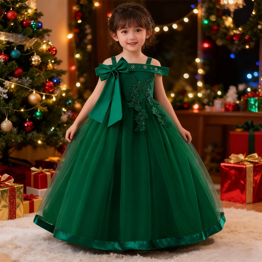 Off-shoulder Elegant Evening Dress Green Christmas Princess Dress Girls Party Dresses Bow Wedding Dress Children Birthday Gown
Off-shoulder Elegant Evening Dress Green Christmas Princess Dress Girls Party Dresses Bow Wedding Dress Children Birthday Gown