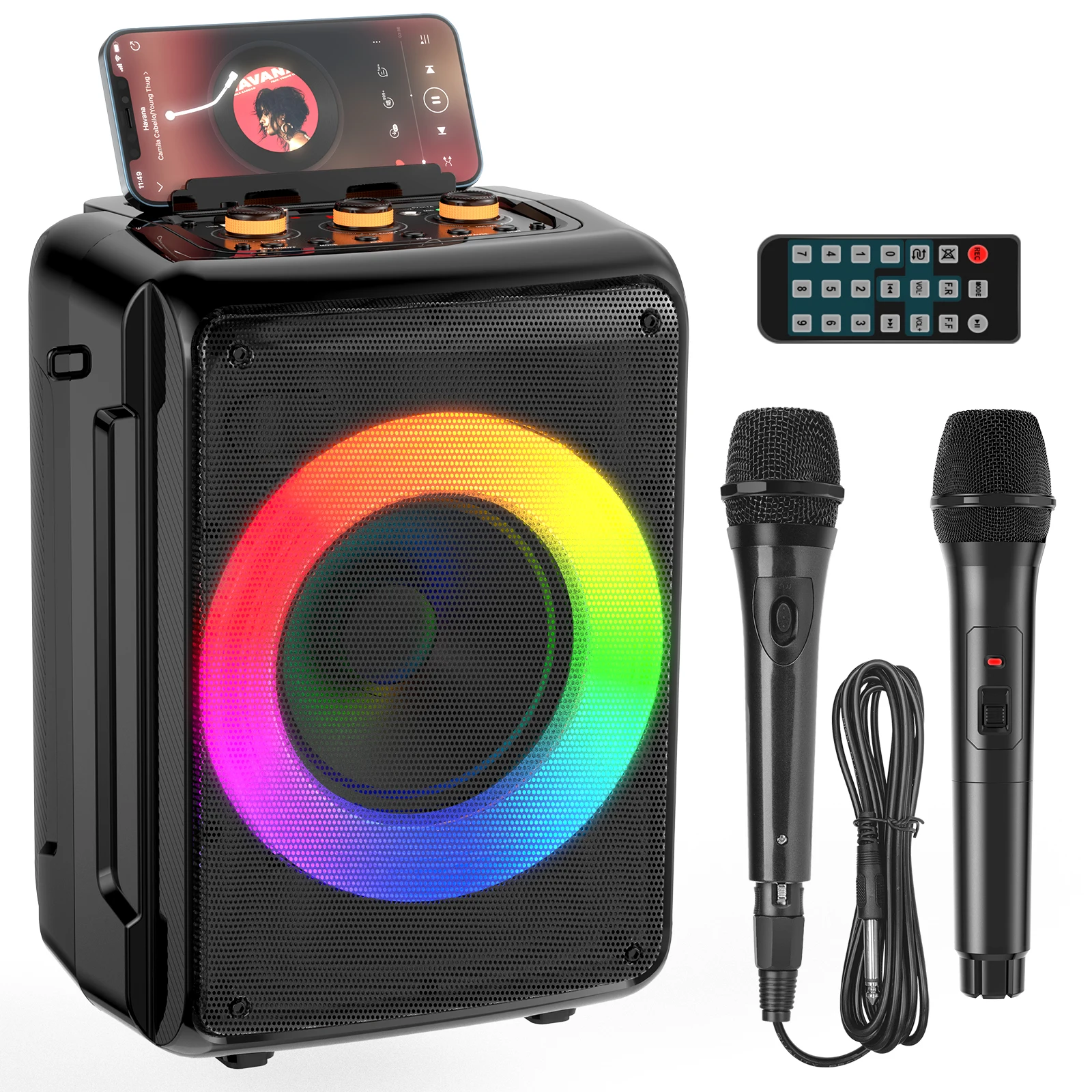 Karaoke Machine, Portable Bluetooth Speaker with 1 Wireless And 1 Wired microphone Microphones Adults & Kids for Party
Karaoke Machine, Portable Bluetooth Speaker with 1 Wireless And 1 Wired microphone Microphones Adults & Kids for Party