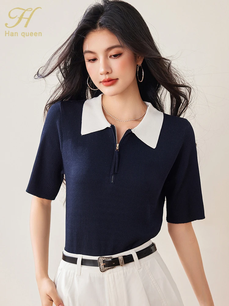H Han Queen 2025 Summer Fashion Zip Casual Tops Korean Loose Woman Clothing Vintage Colour Blocking Simple Short Sleeve T-Shirts
H Han Queen 2025 Summer Fashion Zip Casual Tops Korean Loose Woman Clothing Vintage Colour Blocking Simple Short Sleeve T-Shirts