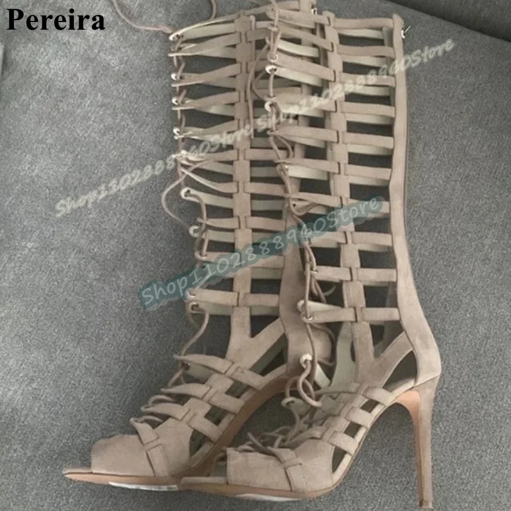 Knee High Apricot Flock Cross Tied Sandals Thin High Heel Shoes For Women Back Zipper Peep Toe Fashion Casual Zapatos Para Mujer
Knee High Apricot Flock Cross Tied Sandals Thin High Heel Shoes For Women Back Zipper Peep Toe Fashion Casual Zapatos Para Mujer