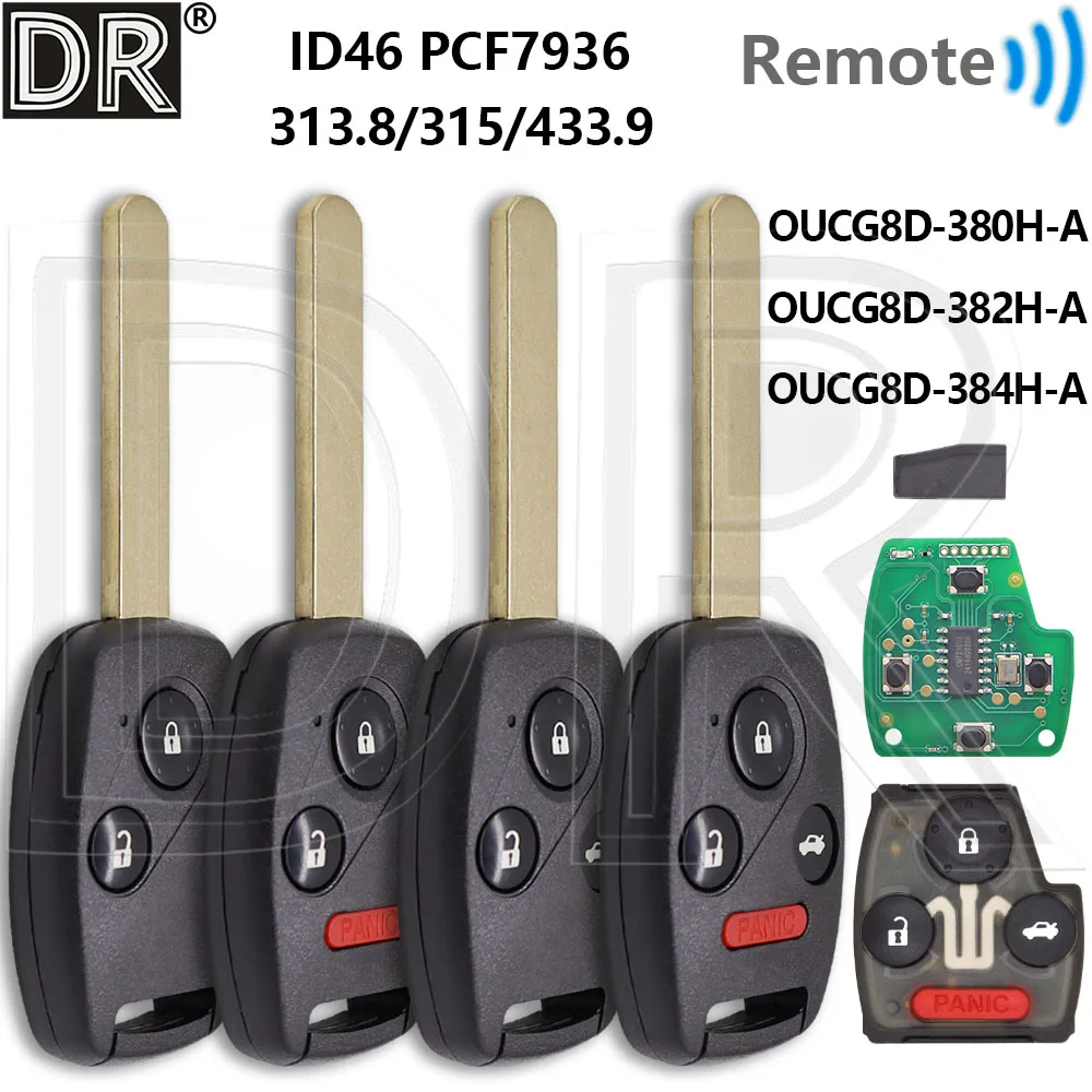Great ID46 PCF7936 OUCG8D-380H/382H/384H-A 313.8/315/433.9MHz Car Remote Key For Honda Fit Civic Accord CR-V Pilot Odyssey
Great ID46 PCF7936 OUCG8D-380H/382H/384H-A 313.8/315/433.9MHz Car Remote Key For Honda Fit Civic Accord CR-V Pilot Odyssey