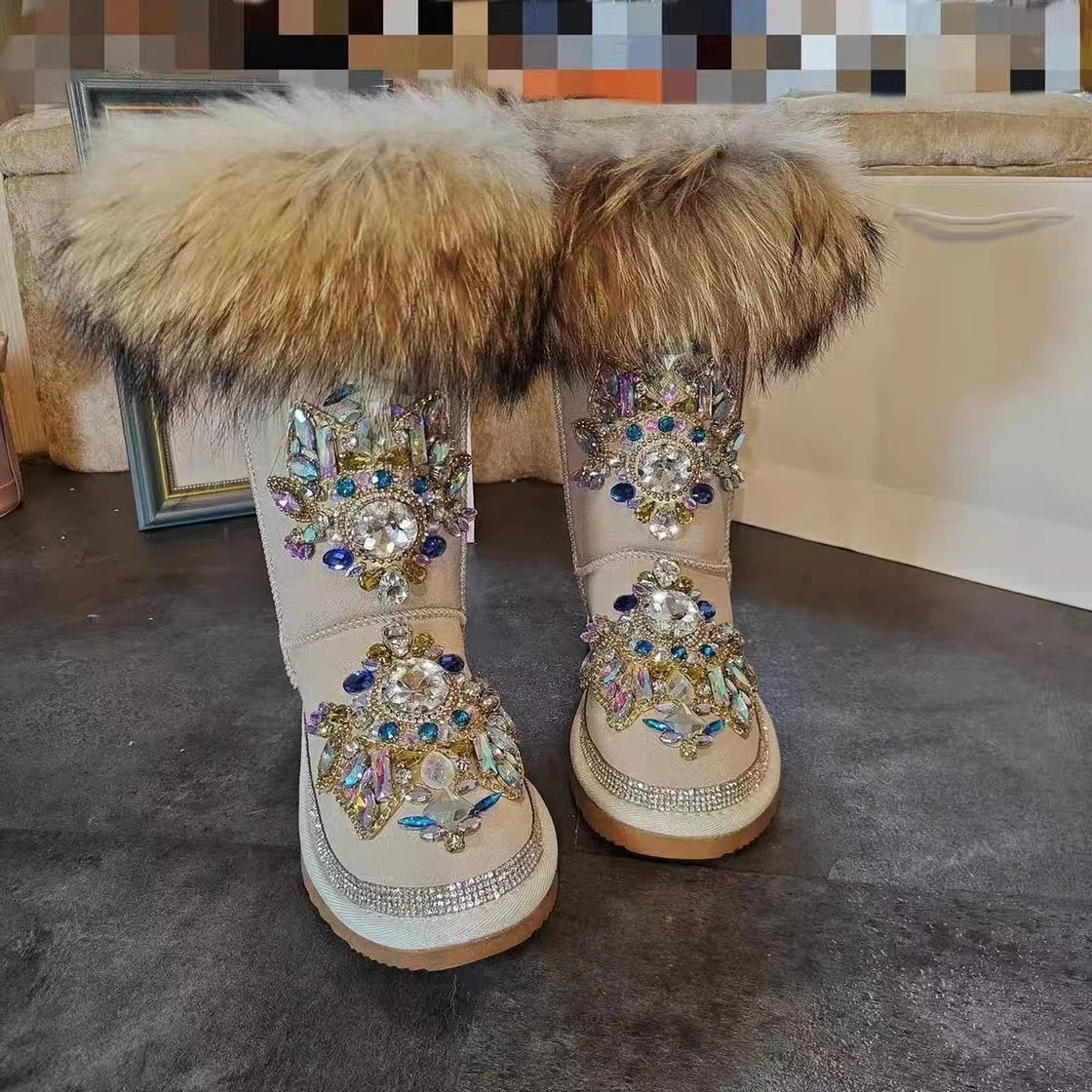 Custom tall luxury rhine-diamond accessories natural fox fur fur one large size leisure plus fleece snow boots 35-44
Custom tall luxury rhine-diamond accessories natural fox fur fur one large size leisure plus fleece snow boots 35-44