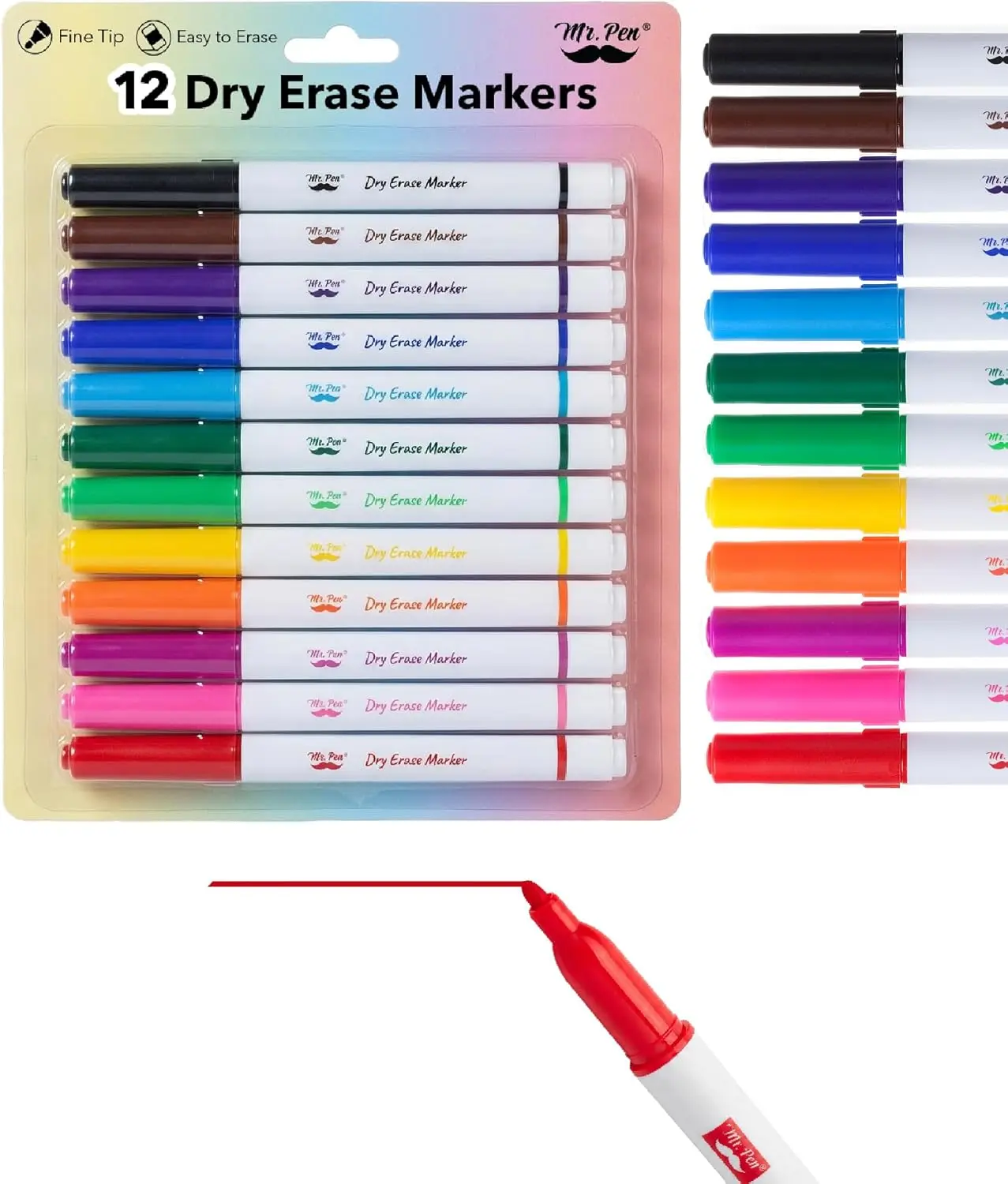 12 Pack Fine Tip Dry Erase Markers, Assorted Colors for Whiteboard, Glass, Office, Home
12 Pack Fine Tip Dry Erase Markers, Assorted Colors for Whiteboard, Glass, Office, Home
