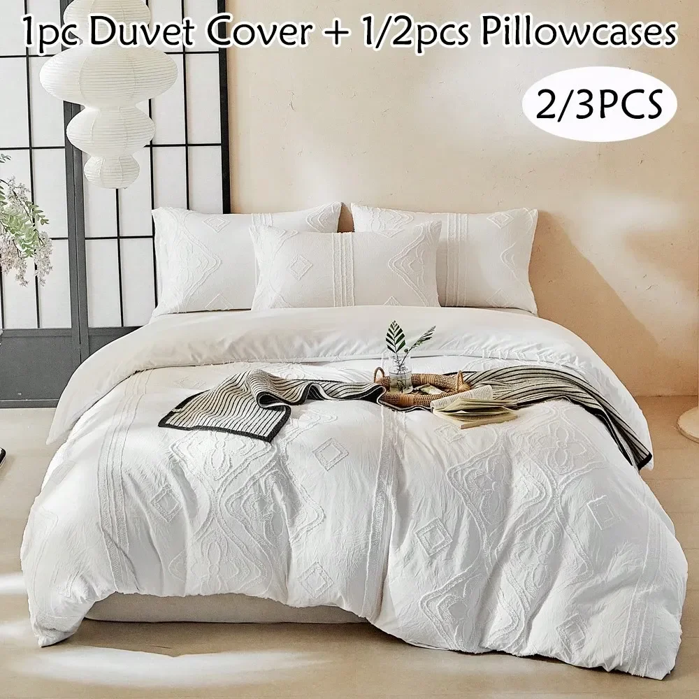 3pcs Bohemian Style Tufted Jacquard Duvet Cover Set, White Vintage Embroidered Bedding, Suitable For All Seasons, Soft Breathab
3pcs Bohemian Style Tufted Jacquard Duvet Cover Set, White Vintage Embroidered Bedding, Suitable For All Seasons, Soft Breathab