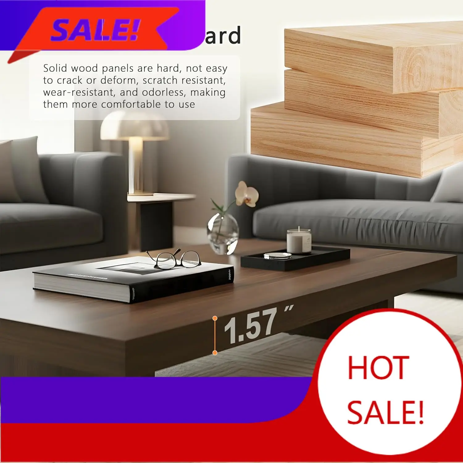 Minimalist Solid Wood Coffee Table for Living Room, Low Profile Square/Rectangular Coffee Table with 1.57" Thick Top, Adjustable
Minimalist Solid Wood Coffee Table for Living Room, Low Profile Square/Rectangular Coffee Table with 1.57" Thick Top, Adjustable