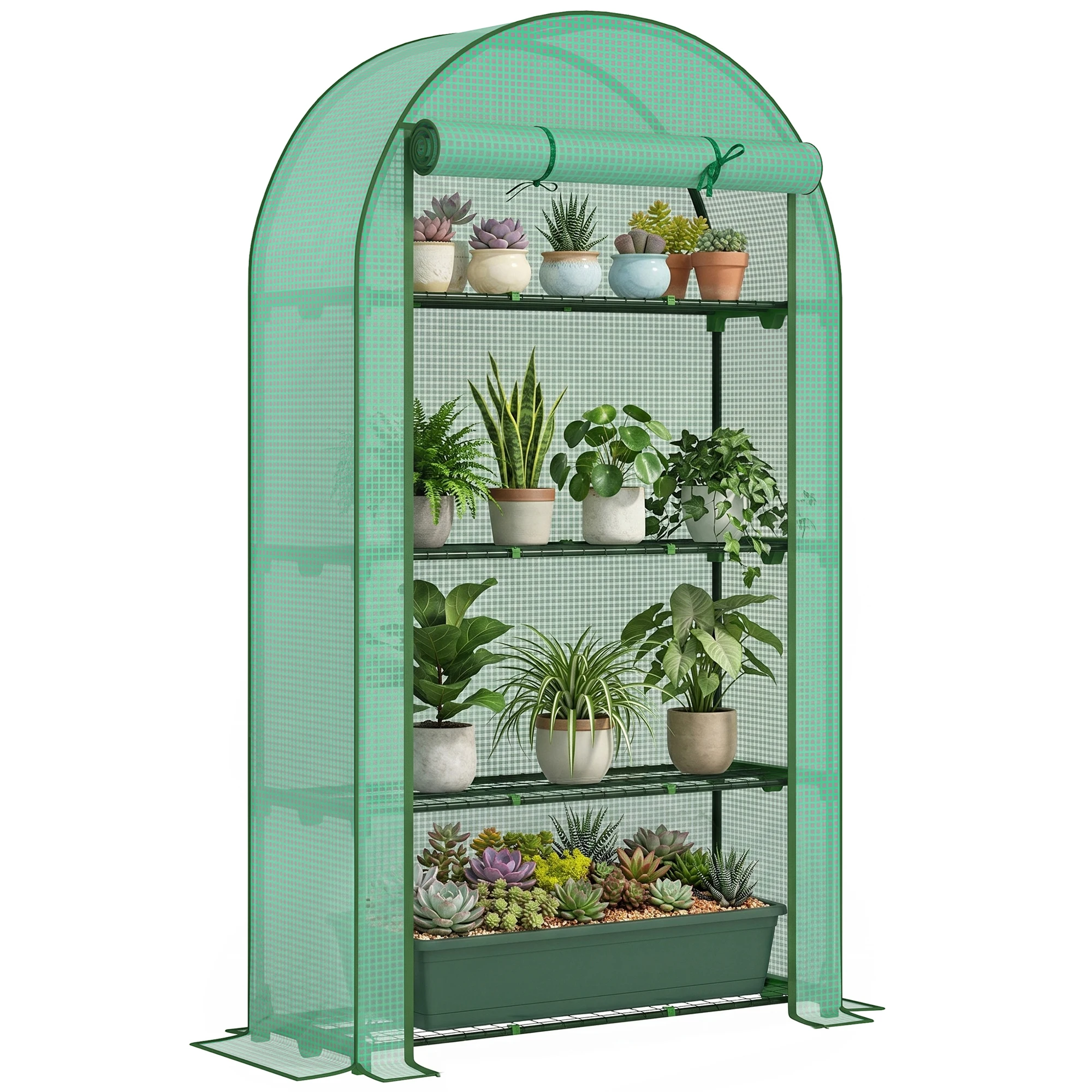 Mini Greenhouse, Portable Greenhouse with 4 Tier Shelves, Roll-Up Door, and Plastic Cover, 41.3" x 17.7" x 63", Green
Mini Greenhouse, Portable Greenhouse with 4 Tier Shelves, Roll-Up Door, and Plastic Cover, 41.3" x 17.7" x 63", Green