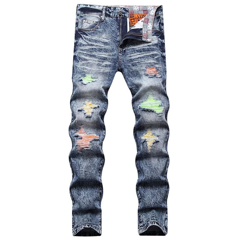 2022 Autumn winter Light Color Ripped Patch Jeans Men Slim Personality Trend Trousers Mid-Waist Casual Clothing
2022 Autumn winter Light Color Ripped Patch Jeans Men Slim Personality Trend Trousers Mid-Waist Casual Clothing