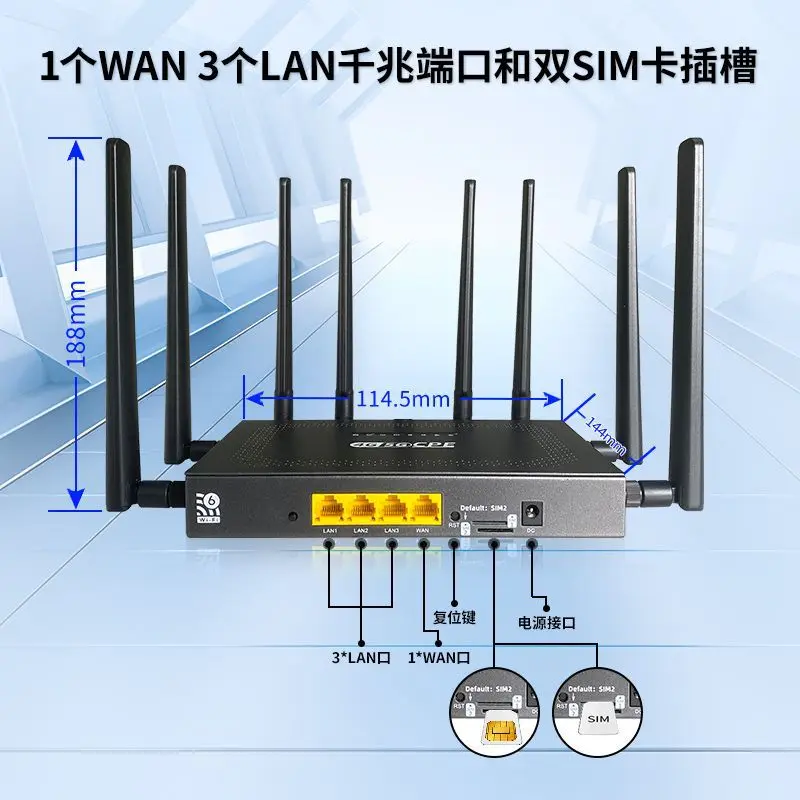 Industrial 5g card router dual-core ax3000 intelligent mt7981b solution gigabit wireless wifi6 router
Industrial 5g card router dual-core ax3000 intelligent mt7981b solution gigabit wireless wifi6 router