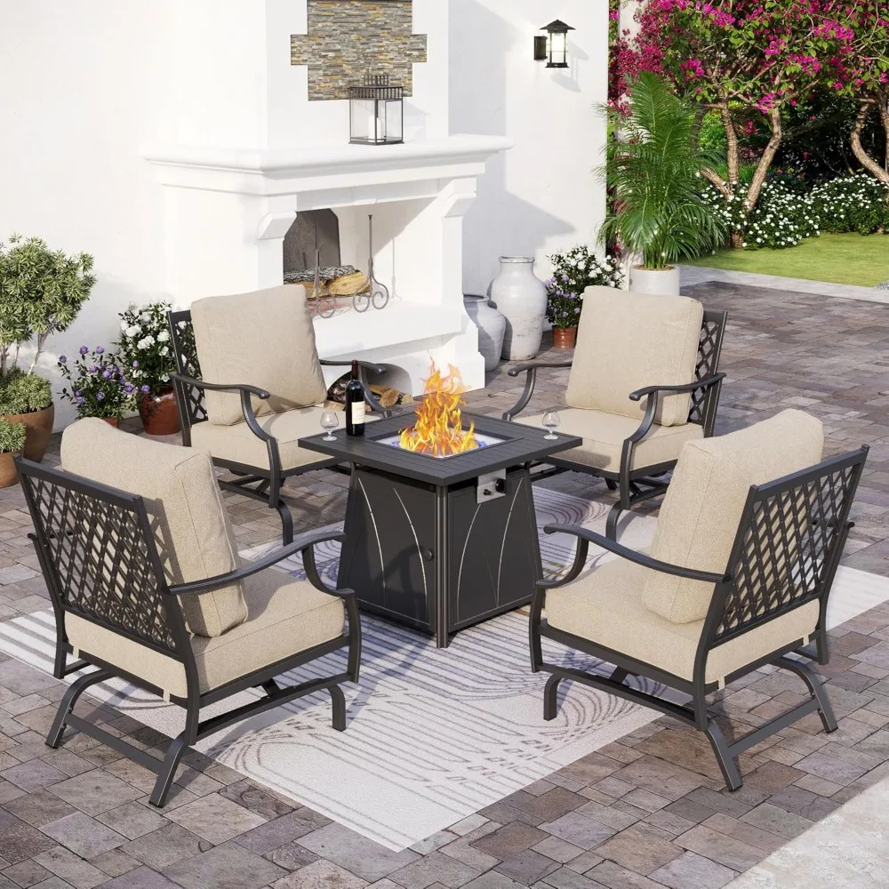 Patio Furniture Set with Firepit Table, 5 Piece Metal Outdoor Patio Furniture Set for 4, 4 Rocking Chairs
Patio Furniture Set with Firepit Table, 5 Piece Metal Outdoor Patio Furniture Set for 4, 4 Rocking Chairs
