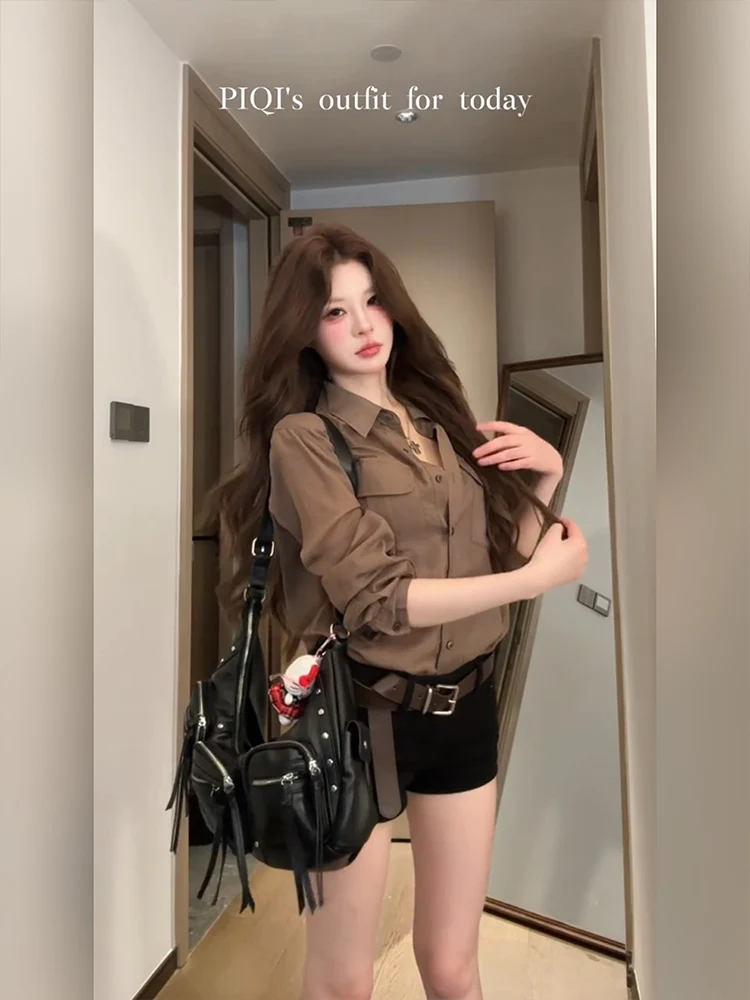 Loose Casual American Retro Style Brown Long Sleeve Workwear Shirt Summer Lazy Summer Collar Sun Protection Top for Women
Loose Casual American Retro Style Brown Long Sleeve Workwear Shirt Summer Lazy Summer Collar Sun Protection Top for Women