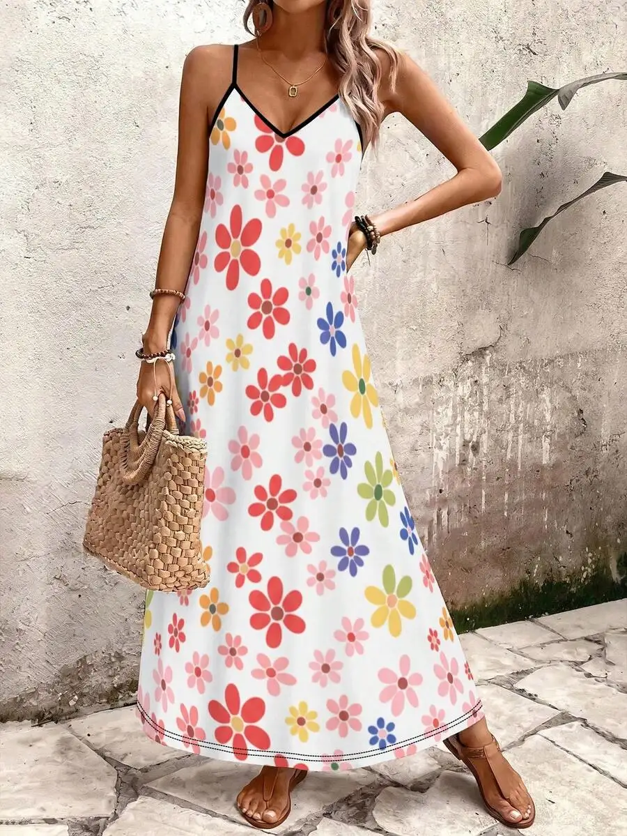 Colorful Floral Print Womens V-Neck Sleeveless Maxi Dress Polyester Lightweight Breathable
Colorful Floral Print Womens V-Neck Sleeveless Maxi Dress Polyester Lightweight Breathable