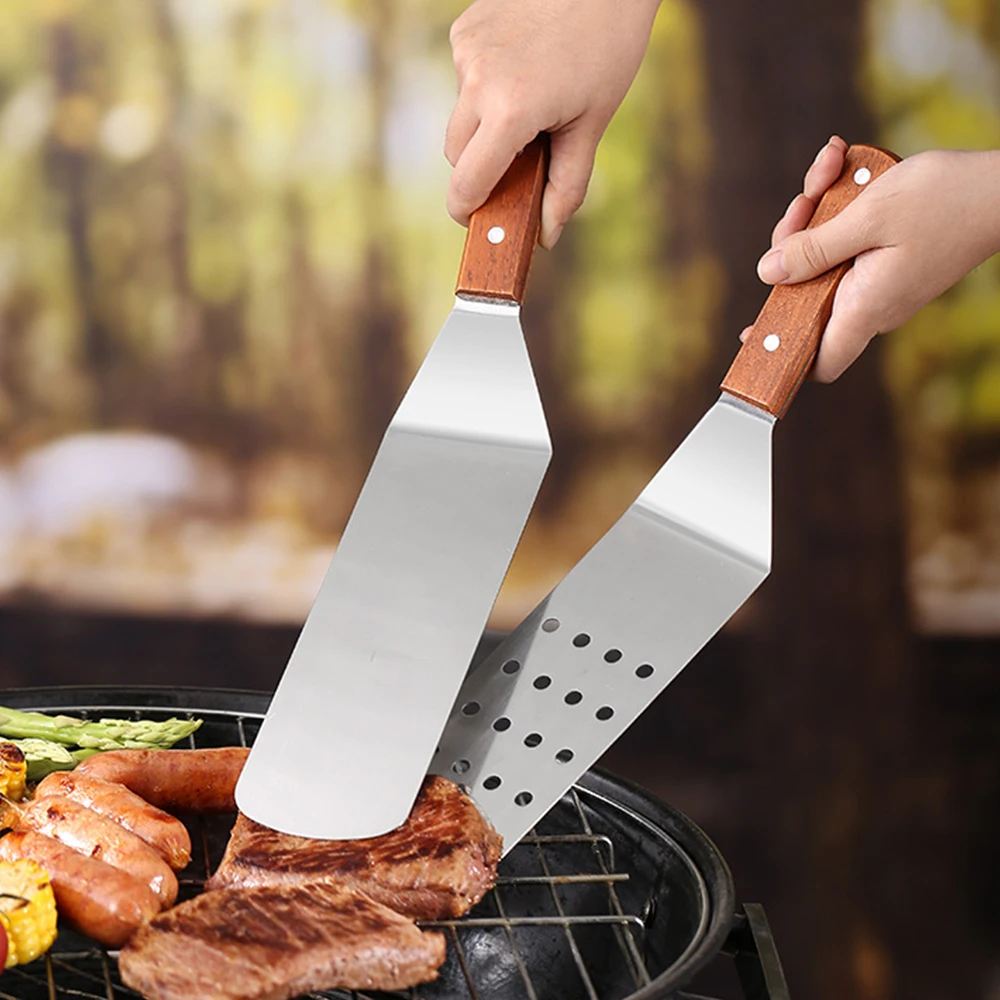 Набор лопаток для барбекю с деревянной ручкой из нержавеющей стали, лопатка для барбекю на открытом воздухе, кемпинг, теппаньяки, лопатка для стейка, кухонные инструменты 
Набор лопаток для барбекю с деревянной ручкой из нержавеющей стали, лопатка для барбекю на открытом воздухе, кемпинг, теппаньяки, лопатка для стейка, кухонные инструменты