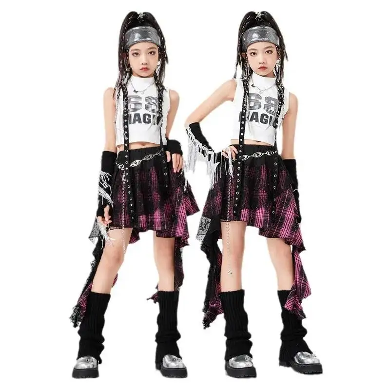 Hip Hop Dance Costumes For Girls White Vest Plaid Skirt Outfits Children Clothing Modern Jazz Dance Stage Wear
Hip Hop Dance Costumes For Girls White Vest Plaid Skirt Outfits Children Clothing Modern Jazz Dance Stage Wear