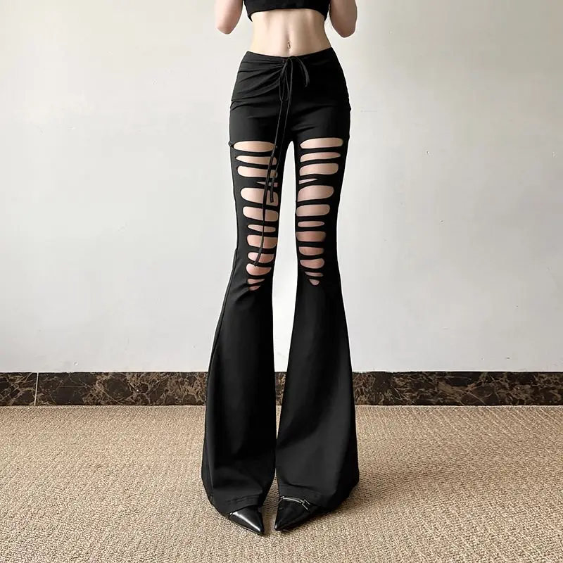 Sexy Spice Girls Low Waist Thin Large Flared Pants Summer Pure Color Lace-Up Hollow Personality Comfortable Casual Flared Pants
Sexy Spice Girls Low Waist Thin Large Flared Pants Summer Pure Color Lace-Up Hollow Personality Comfortable Casual Flared Pants