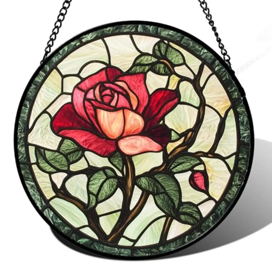 Stained Glass Window Hanging, Rose Flowers Sun Catcher for Door Garden Home Decor Suncatcher Christmas Mother's Day Birthday Gi
Stained Glass Window Hanging, Rose Flowers Sun Catcher for Door Garden Home Decor Suncatcher Christmas Mother's Day Birthday Gi