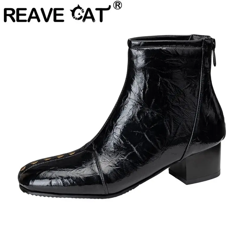 Бренд REAVE CAT 2025 Женская женская обувь с квадратным носком на массивном каблуке 5,5 см, большой размер 46 47 48 в стиле ретро для свиданий, женская обувь Bota 
Бренд REAVE CAT 2025 Женская женская обувь с квадратным носком на массивном каблуке 5,5 см, большой размер 46 47 48 в стиле ретро для свиданий, женская обувь Bota