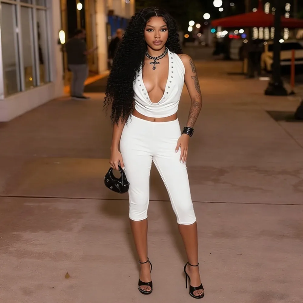 FLARORA Sexy Hollow Out 2 Piece Sets Woman Chic Hole V Neck Sleeveless Crop Tops And Skinny Shorts Suits Midnight Party Clubwear
FLARORA Sexy Hollow Out 2 Piece Sets Woman Chic Hole V Neck Sleeveless Crop Tops And Skinny Shorts Suits Midnight Party Clubwear