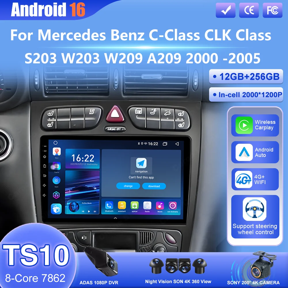 Android 16 для Mercedes Benz C-Class, CLK-Class, S203, W203, W209, A209 (2000-2005) — автомобильный DVD-плеер с CarPlay, мультимедиа, GPS, 4G и Wi-Fi
Android 16 для Mercedes Benz C-Class, CLK-Class, S203, W203, W209, A209 (2000-2005) — автомобильный DVD-плеер с CarPlay, мультимедиа, GPS, 4G и Wi-Fi
