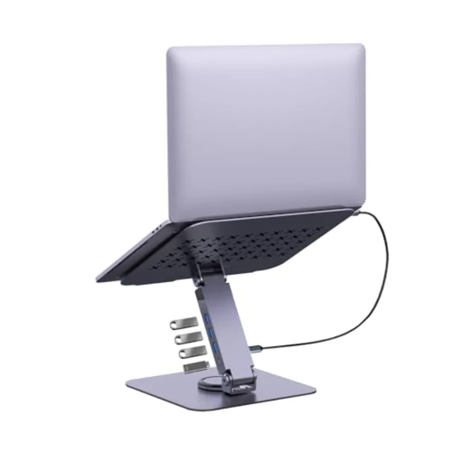 360 rotating laptop stand for desk use, aluminum, silver, ergonomic adjustable height and angle with 4-port USB 3.0 5Gbps hub
360 rotating laptop stand for desk use, aluminum, silver, ergonomic adjustable height and angle with 4-port USB 3.0 5Gbps hub