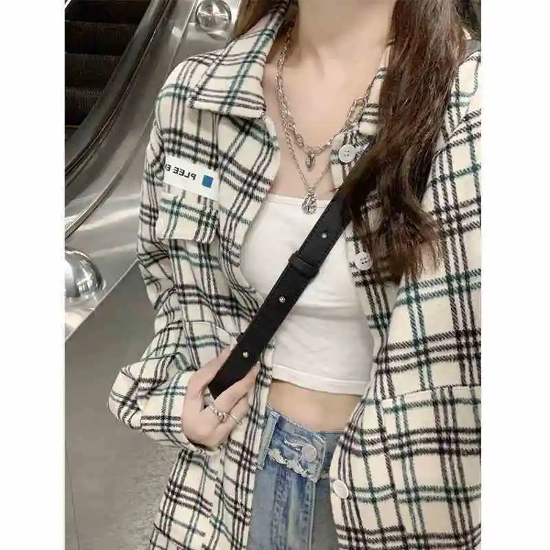 Клетчатая куртка-рубашка с длинными рукавами, женская высококачественная многослойная рубашка-топ
Клетчатая куртка-рубашка с длинными рукавами, женская высококачественная многослойная рубашка-топ