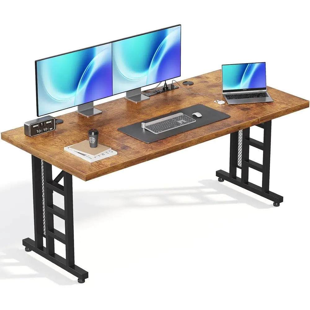 71 Large Rustic Brown Office Desk with Power Ports and 3-Piece Thickened Board for Home or Workstation
71 Large Rustic Brown Office Desk with Power Ports and 3-Piece Thickened Board for Home or Workstation
