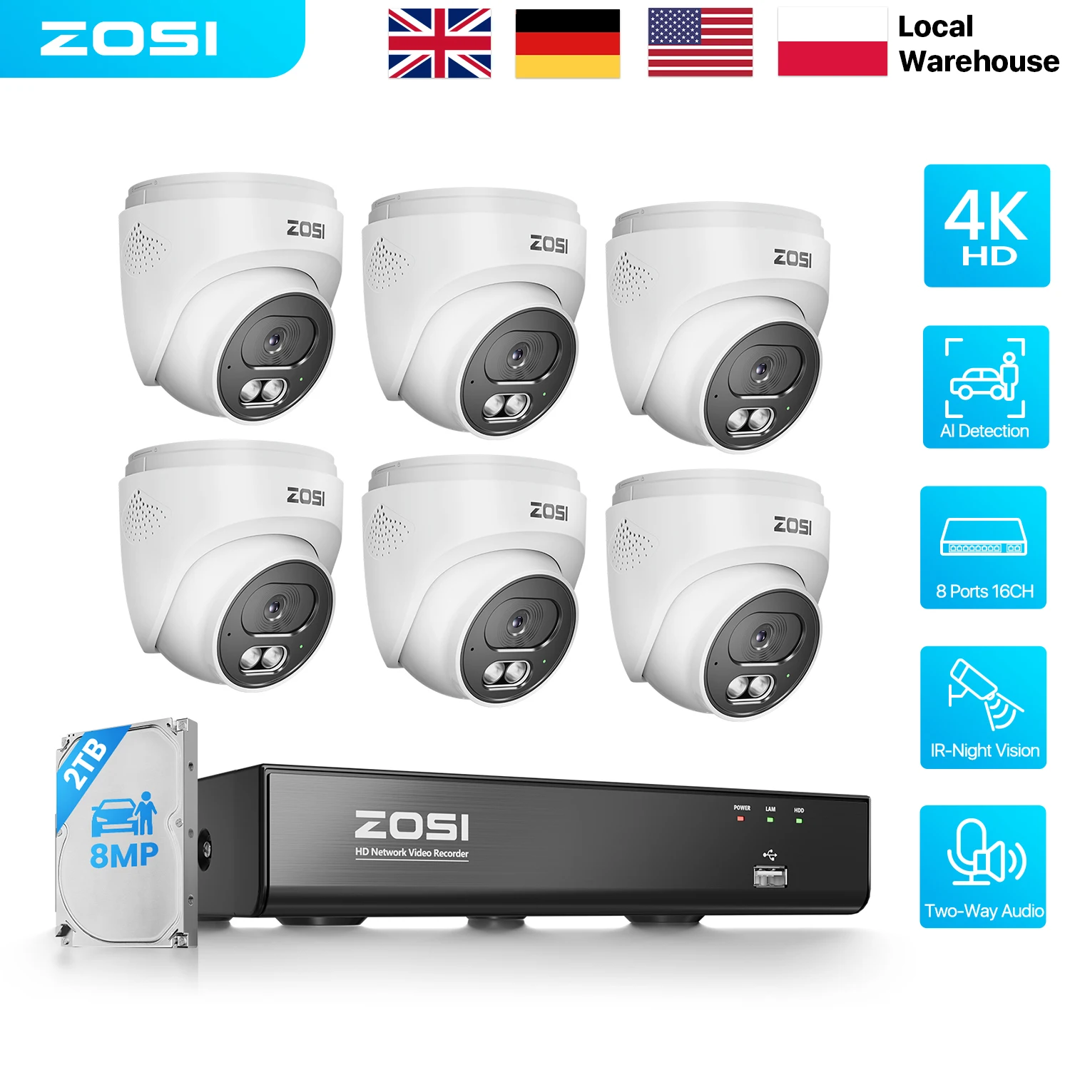 ZOSI C220 4K PoE CCTV Camera System 8MP PoE IP Cameras Outdoor Indoor 2-Way Audio 8CH NVR(16CH Expandable) Video Surveillance
ZOSI C220 4K PoE CCTV Camera System 8MP PoE IP Cameras Outdoor Indoor 2-Way Audio 8CH NVR(16CH Expandable) Video Surveillance