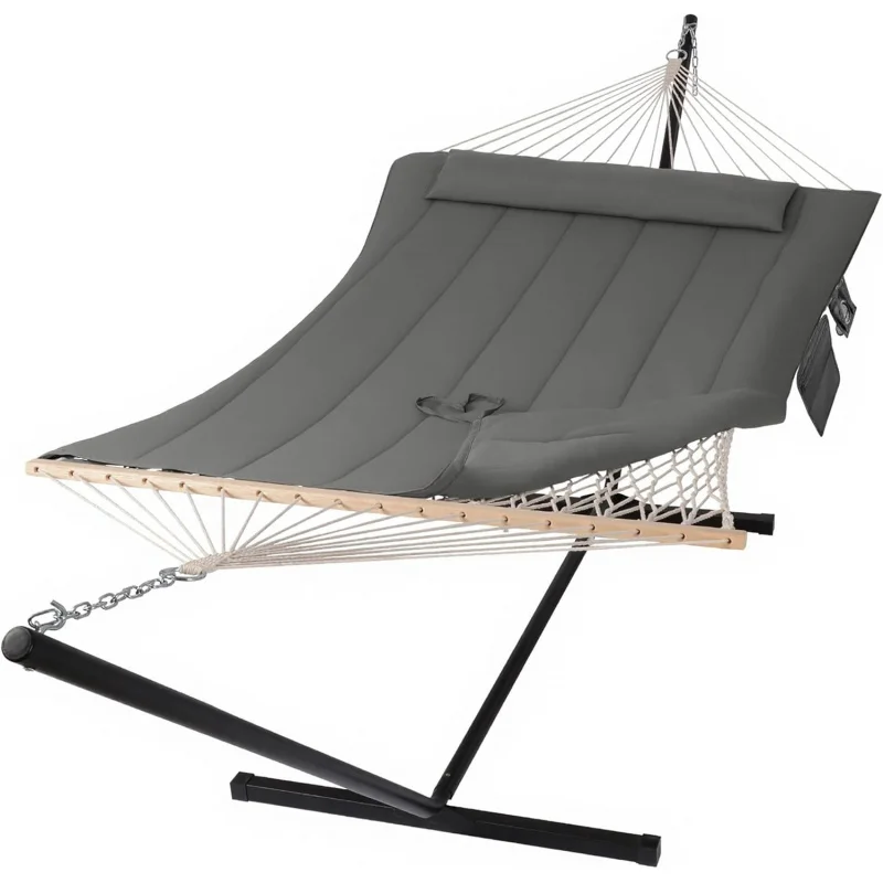 Double Outdoor Hammock with Heavy Duty Stand, 2-Person Cotton Rope Hammock with Thick Polyester Pad, Comfortable Patio Hammock f
Double Outdoor Hammock with Heavy Duty Stand, 2-Person Cotton Rope Hammock with Thick Polyester Pad, Comfortable Patio Hammock f