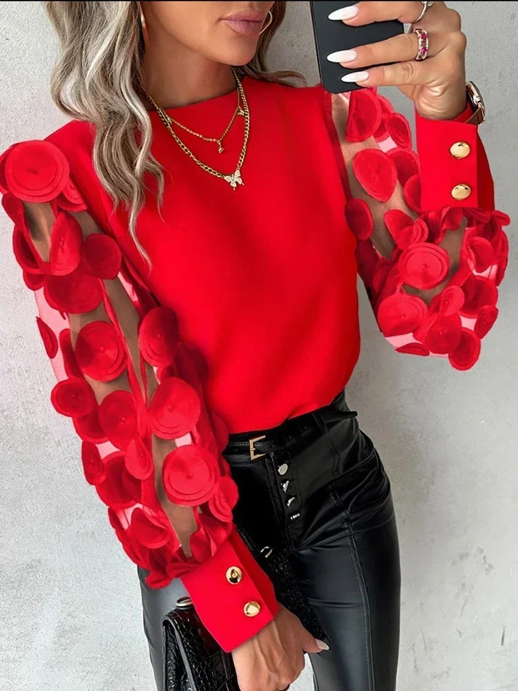 Long Sleeve Blouse Women Elegant Lace Floral Shirts Female Sexy See Through Mesh Patchwork Tops Ladies Casual Blusas Para Mujer
Long Sleeve Blouse Women Elegant Lace Floral Shirts Female Sexy See Through Mesh Patchwork Tops Ladies Casual Blusas Para Mujer