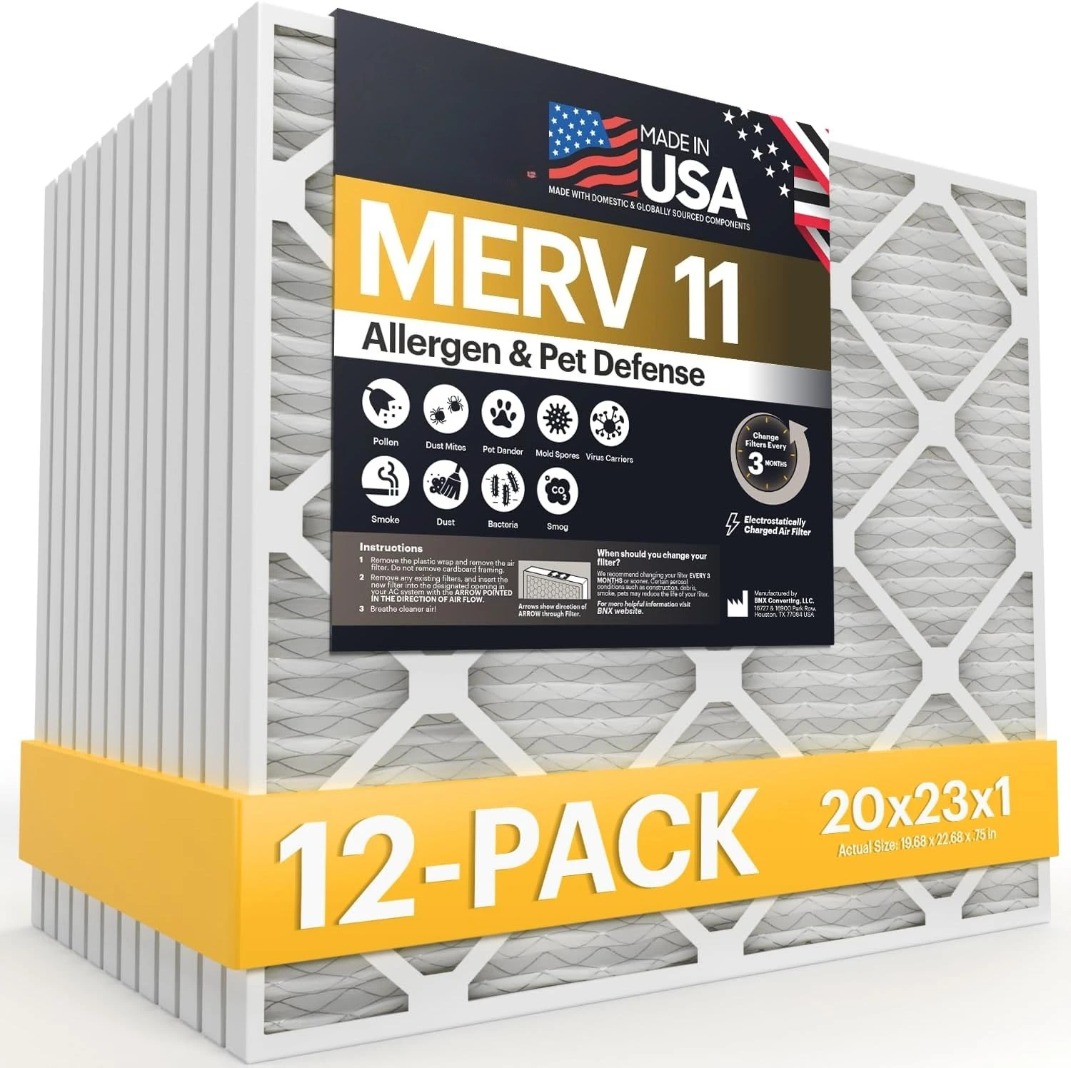 20x23x1 Air Filter 11 (12-Pack)- MADE IN USA Allergen Defense Electrostatic Pleated Air Conditioner HVAC AC Furnace Filters
20x23x1 Air Filter 11 (12-Pack)- MADE IN USA Allergen Defense Electrostatic Pleated Air Conditioner HVAC AC Furnace Filters