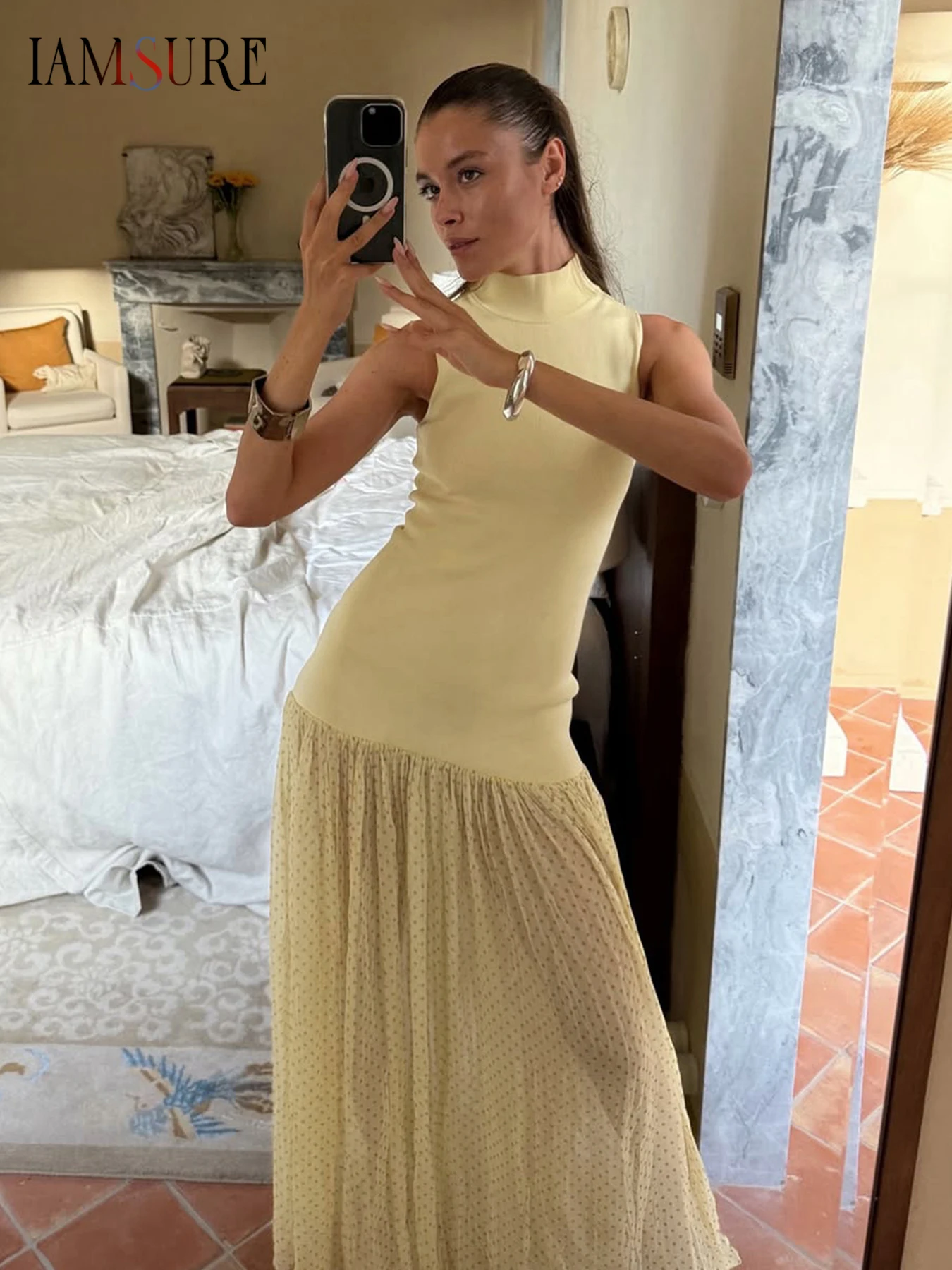 IAMSURE Holiday Patchwork Dot Printed A-Line Dress Slim O-Neck Sleeveless Maxi Dresses For Women 2025 Summer Fashion Streetwear
IAMSURE Holiday Patchwork Dot Printed A-Line Dress Slim O-Neck Sleeveless Maxi Dresses For Women 2025 Summer Fashion Streetwear