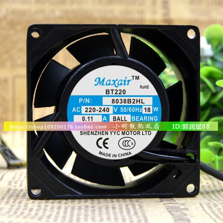 NEW ORIGINAL BT220 8038B2H/HL 220V 0.11A 18W 8038 80*80*38mm 8cm COOLING FAN
NEW ORIGINAL BT220 8038B2H/HL 220V 0.11A 18W 8038 80*80*38mm 8cm COOLING FAN