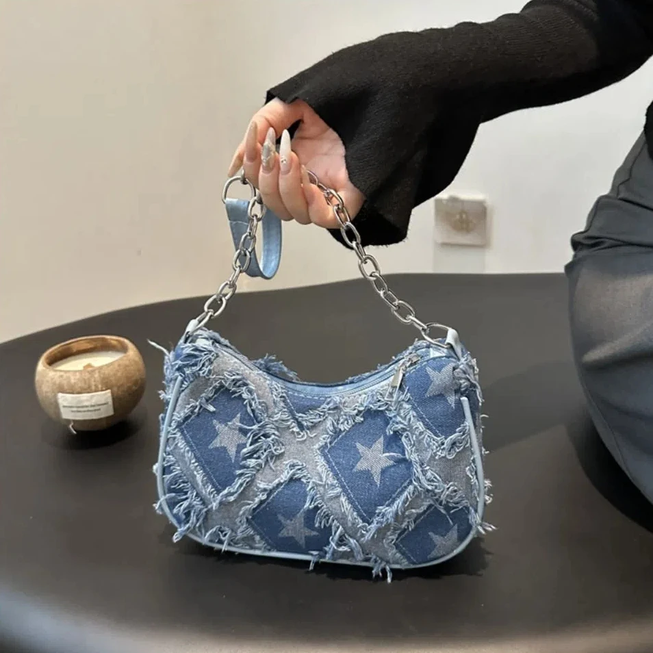 Fashion New Design Single Shoulder Bag Star Vintage Denim Underarm Bag Y2k Korean Women's Handbag Female
Fashion New Design Single Shoulder Bag Star Vintage Denim Underarm Bag Y2k Korean Women's Handbag Female