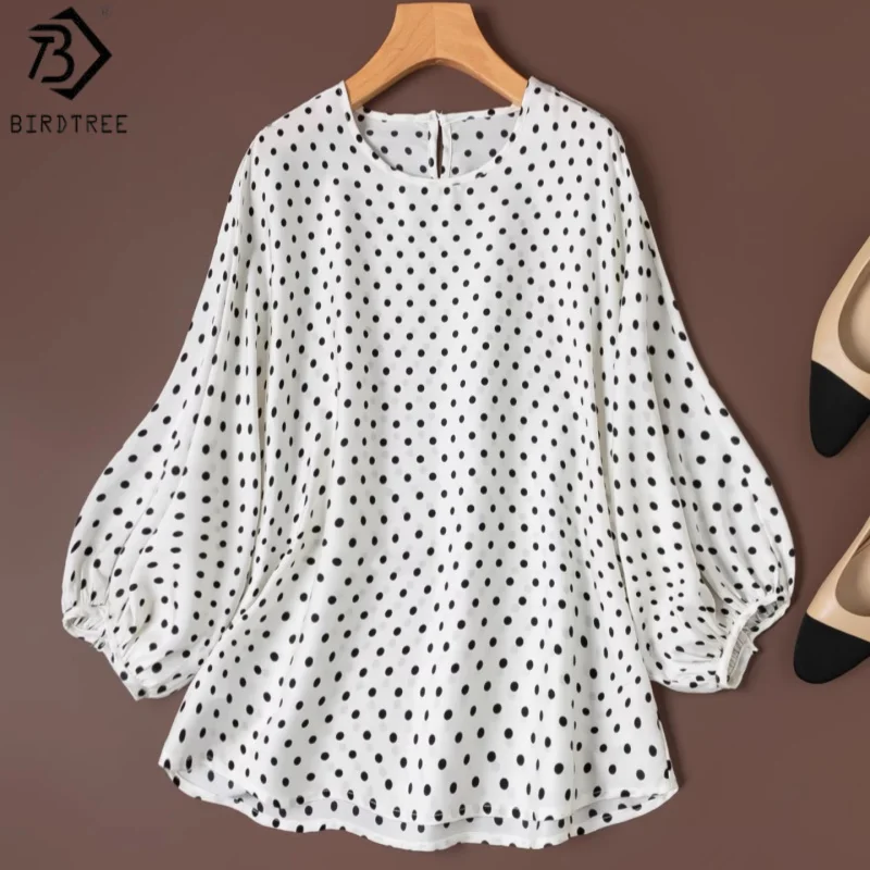 Birdtree, 19MM 93% Silk Tshirt, Batwing Sleeve Tops, Dot Print, Women Double Qiao Satin Shirt, O-neck, 2026 Spring New T63240JF
Birdtree, 19MM 93% Silk Tshirt, Batwing Sleeve Tops, Dot Print, Women Double Qiao Satin Shirt, O-neck, 2026 Spring New T63240JF