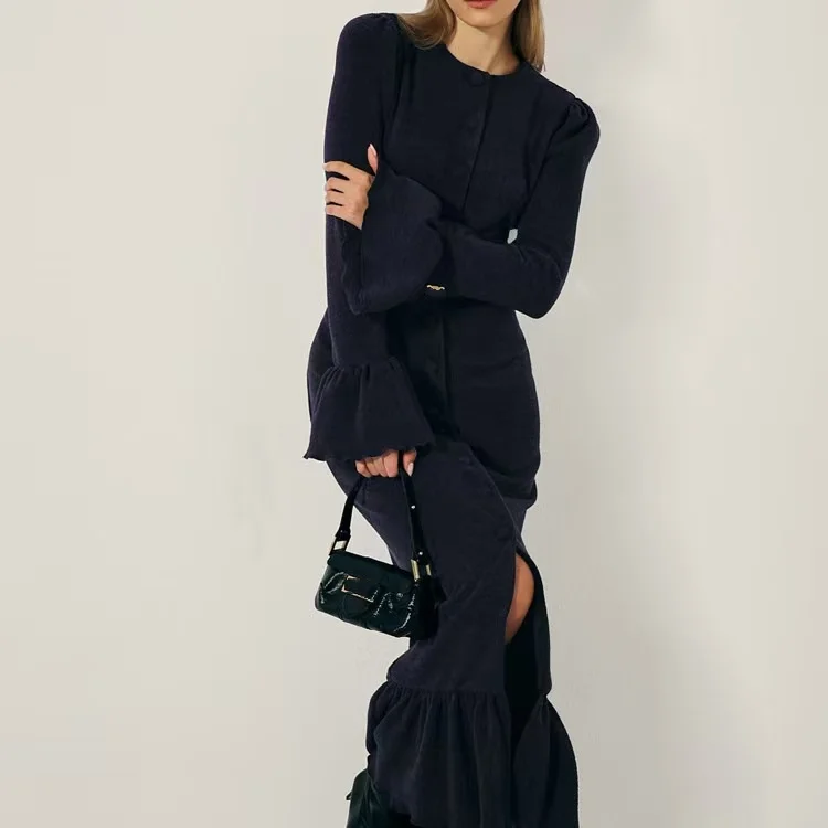 Faionable round Ne Flared Sve Dr High Waist A-Line Long Dr Ele Slit Long Sve Color Evening Gown
Faionable round Ne Flared Sve Dr High Waist A-Line Long Dr Ele Slit Long Sve Color Evening Gown