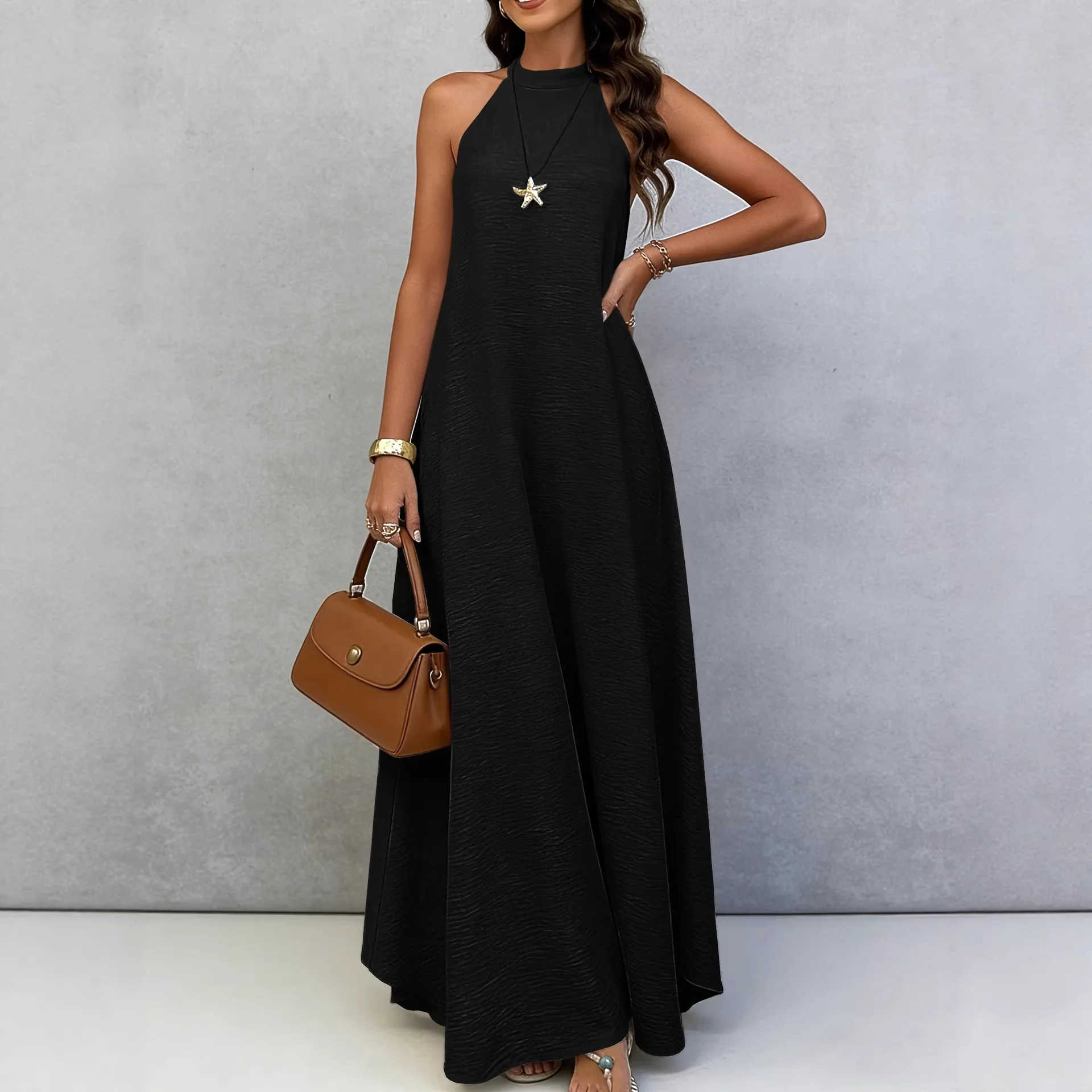 Women's Solid Halter Back Bow Maxi Dress Women Sleeveless Loose Flared Hem Summer Dress Casual Beach Vacation Everyday Outfit
Women's Solid Halter Back Bow Maxi Dress Women Sleeveless Loose Flared Hem Summer Dress Casual Beach Vacation Everyday Outfit