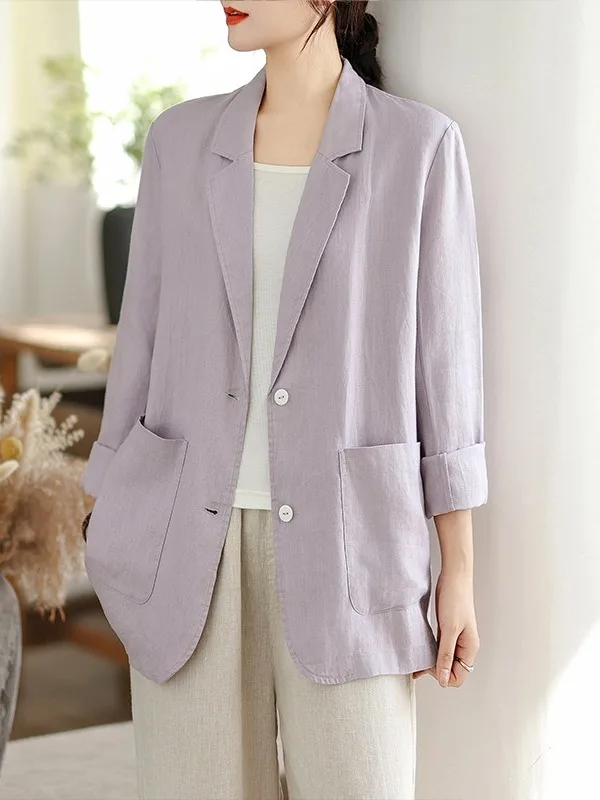 Casual Cotton Linen Long Sve Women's Jaet Comfortable Loose Fit Suit Collar Versatile Outerwear for Spring Summer
Casual Cotton Linen Long Sve Women's Jaet Comfortable Loose Fit Suit Collar Versatile Outerwear for Spring Summer