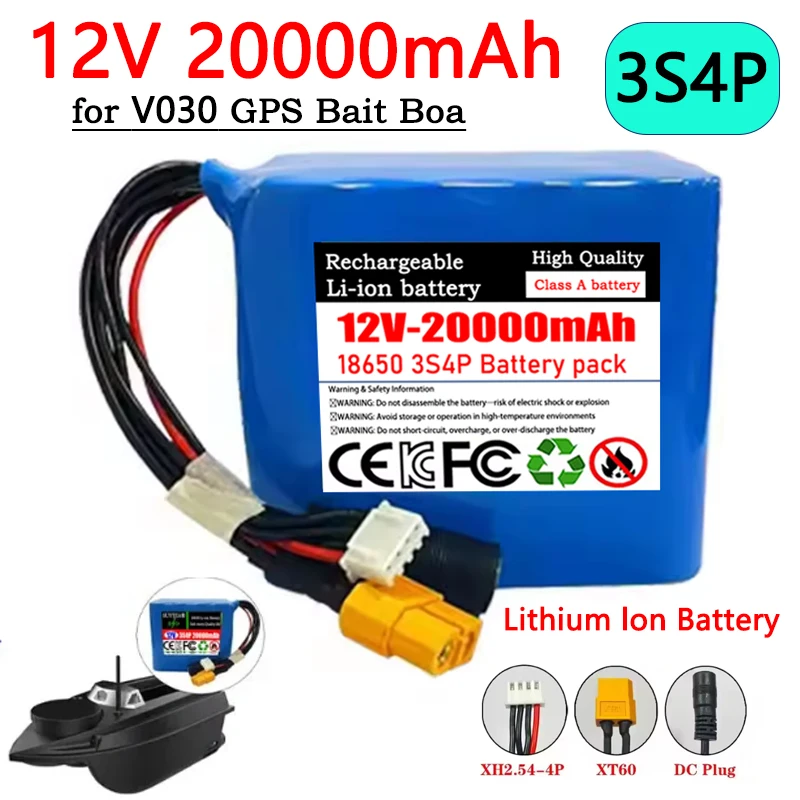 18650 3S4P Lithium-ion Battery 12V 20000mAh High Power Remote Control Fishing Bait Boat Battery for V030 V080 GPS Bait Boat
18650 3S4P Lithium-ion Battery 12V 20000mAh High Power Remote Control Fishing Bait Boat Battery for V030 V080 GPS Bait Boat