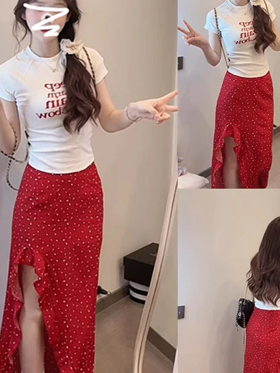 High Waist Midi Skirt Women's Polka Dot Floral Print Summer New Style Korean Style Asymmetrical Half-length Skirt
High Waist Midi Skirt Women's Polka Dot Floral Print Summer New Style Korean Style Asymmetrical Half-length Skirt