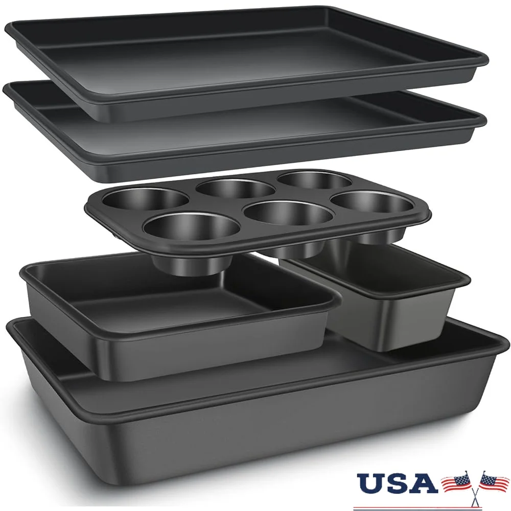 Nonstick Baking Pans Set 6 Pieces Bakeware Set Cookie Sheet Deep Roaster Pan Muffin Loaf Cake Pan Oven Bake Essentials
Nonstick Baking Pans Set 6 Pieces Bakeware Set Cookie Sheet Deep Roaster Pan Muffin Loaf Cake Pan Oven Bake Essentials