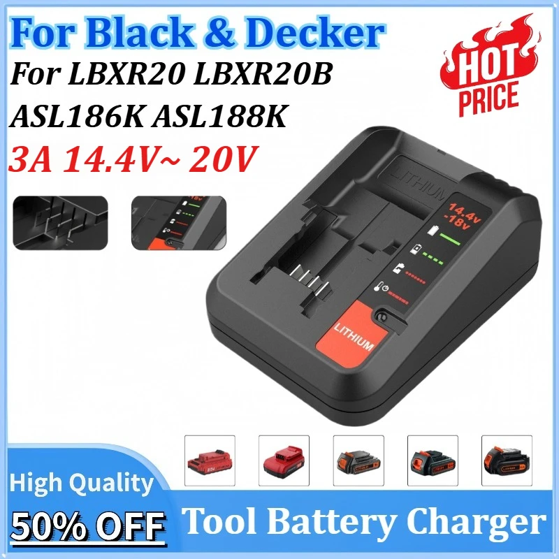 Replacement Li-Ion Battery Charger for Black & Decker 14.4V 18V 20V for LBXR20 LBXR20B ASL186K ASL188K Tools 3A 100-240V
Replacement Li-Ion Battery Charger for Black & Decker 14.4V 18V 20V for LBXR20 LBXR20B ASL186K ASL188K Tools 3A 100-240V