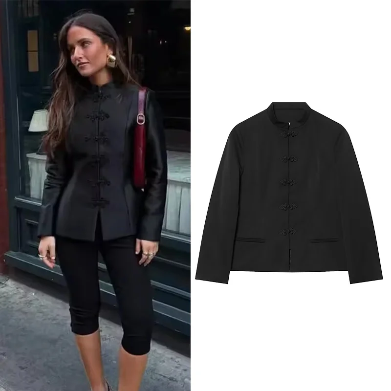 Women's Peplum Blazer with Frog Fastening New 2026 Spring Autumn Simple Stand Collar Long Sleeve Coats Female Chic Outwear
Women's Peplum Blazer with Frog Fastening New 2026 Spring Autumn Simple Stand Collar Long Sleeve Coats Female Chic Outwear