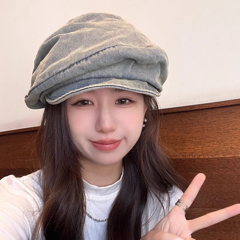 French Elegant Pleated Design Washed Denim Painter Hats Women Spring and Summer Travel Sunscreen Fashion Versatile Retro Berets
French Elegant Pleated Design Washed Denim Painter Hats Women Spring and Summer Travel Sunscreen Fashion Versatile Retro Berets