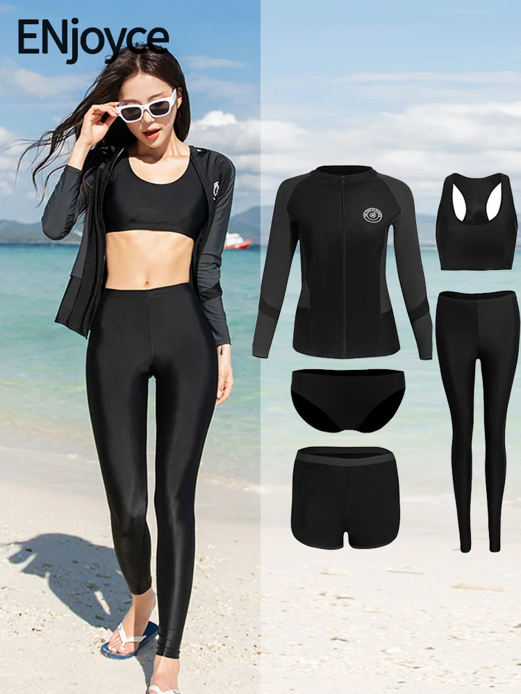 Women Long Sleeve Rash Guard Print 5 Pieces Swimsuit Zipper Swimwear with shorts Bathing Suits Surfing Suits Pad Long Pants
Women Long Sleeve Rash Guard Print 5 Pieces Swimsuit Zipper Swimwear with shorts Bathing Suits Surfing Suits Pad Long Pants