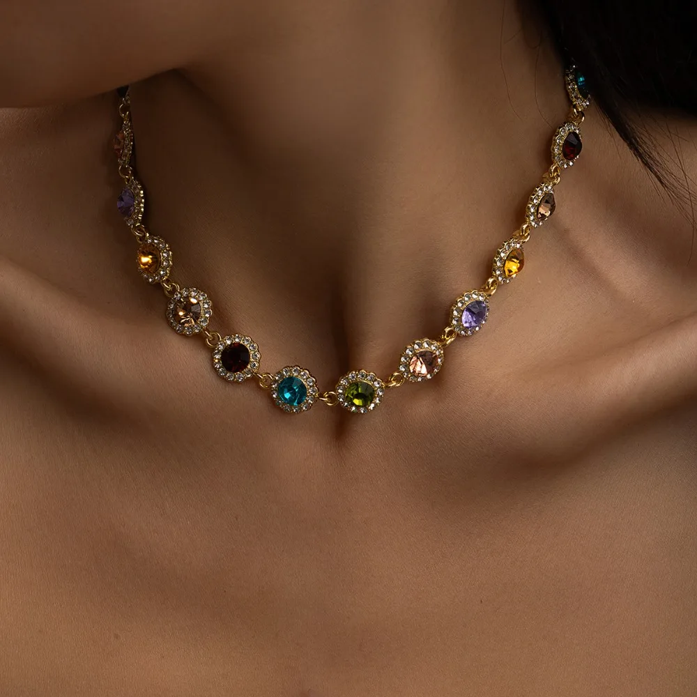 Gold Plated Multicolor CZ Tennis Necklace, Rainbow Crystal Halo Chain Necklace, Elegant Women Jewelry for Party
Gold Plated Multicolor CZ Tennis Necklace, Rainbow Crystal Halo Chain Necklace, Elegant Women Jewelry for Party